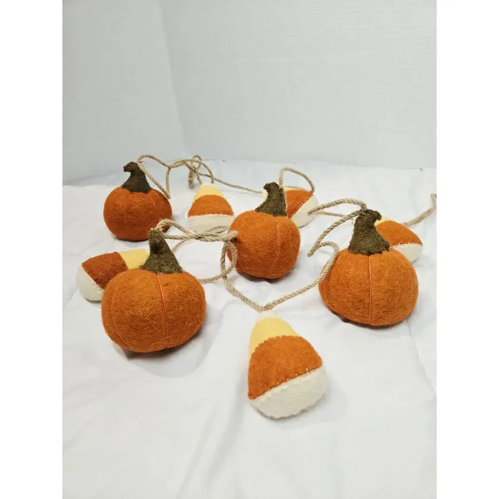 Fall Pumpkin Candy Corn Wool Felt Garland 7ft Tiered Tray Decor Jack O Lantern